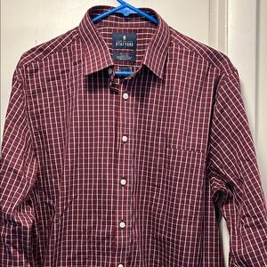 Stafford Men's Burgundy and White Windowpane Button-Down Shirt